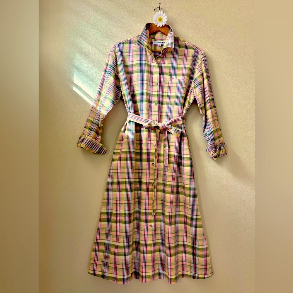 Ines de la Fressange for Uniqlo plaid linen/linen long sleeve shirt dress. NWOT
